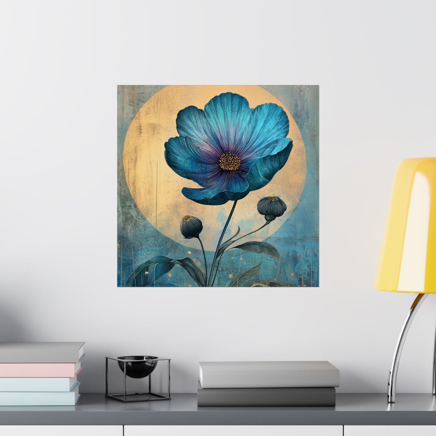 Blue Cosmos Moonlit Botanical Fine Art Print