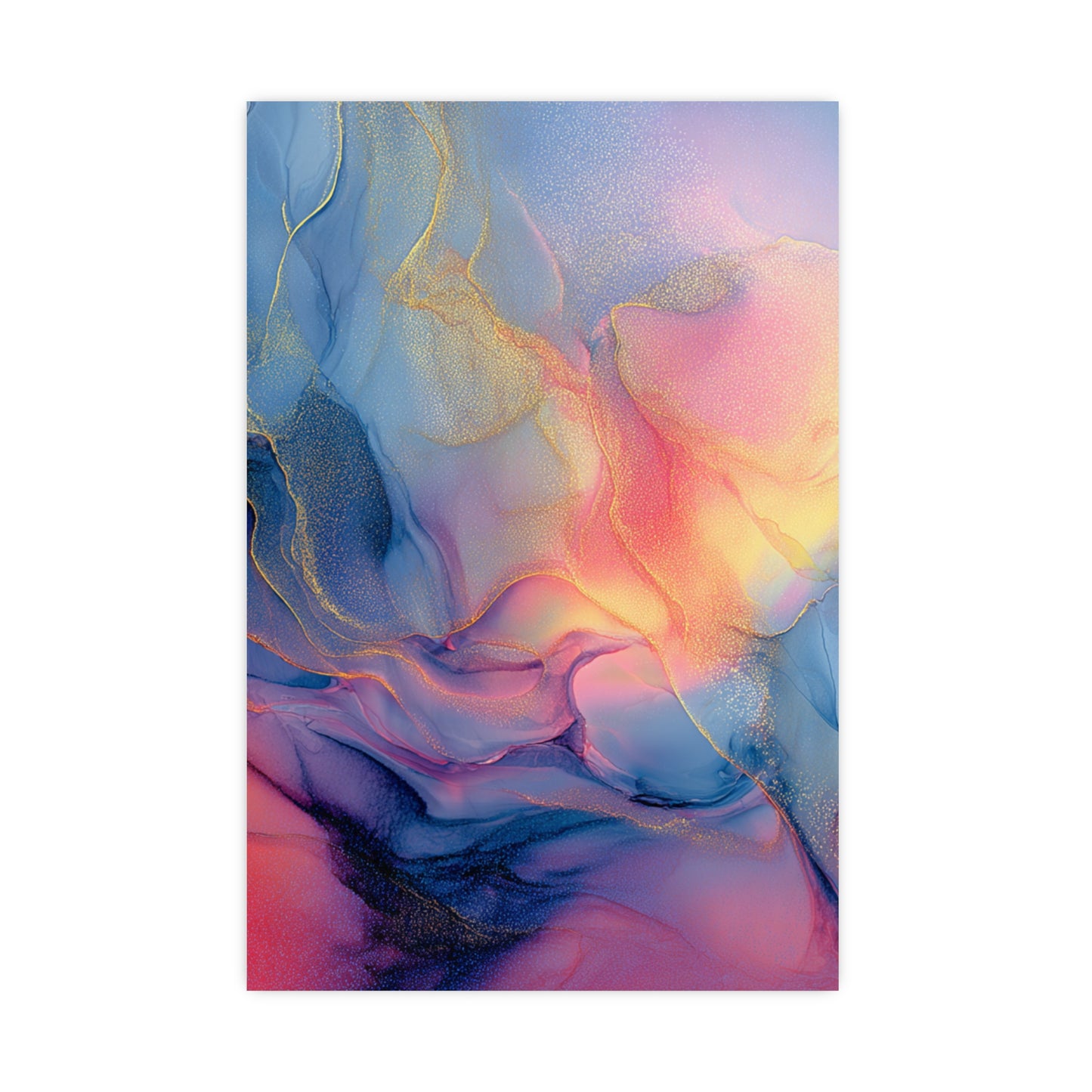 Muse (Style B) - Modern Abstract Fluid Art - Blue/Pink with Gold Highlights - Giclee Fine Art Print
