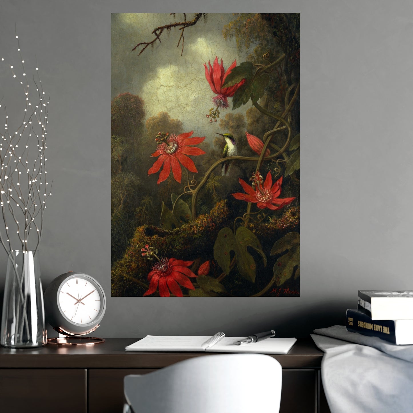 Hummingbird in Lush Tropical Landscape - Museum Collection - Fine Art Poster