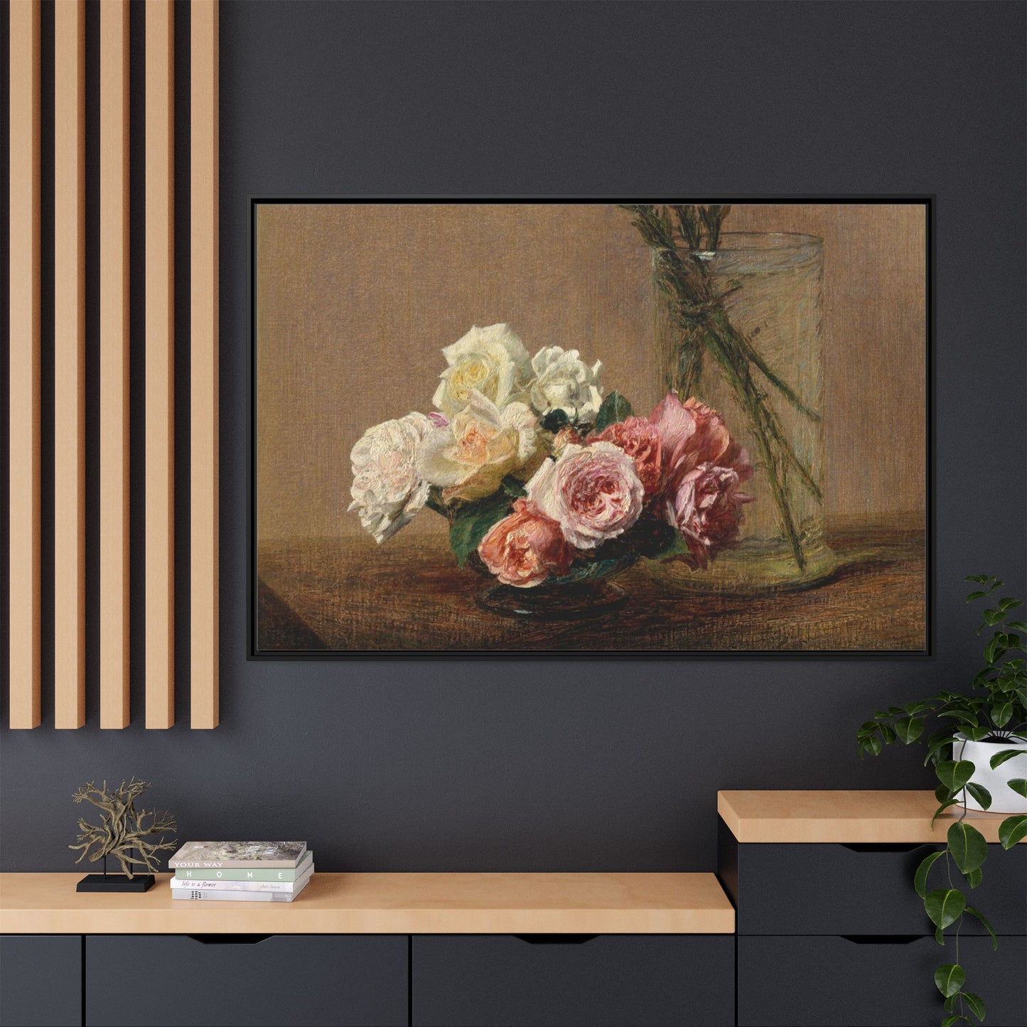 Henri Fantin-Latour : Roses and Lilies (1888) - Giclee Fine Art Print - Museum Collection Framed Canvas Print