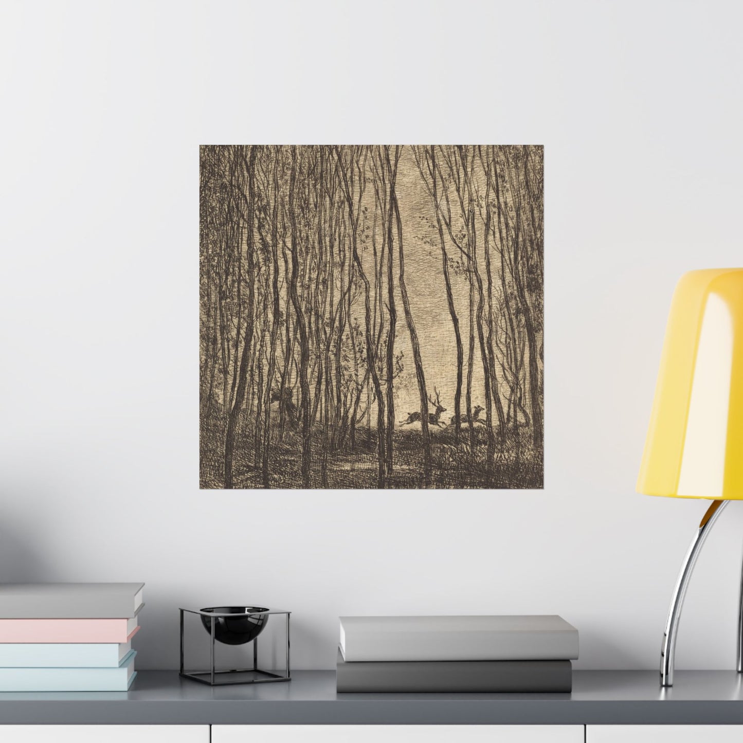 Deer Running Through Woods Nature Fine Art Print