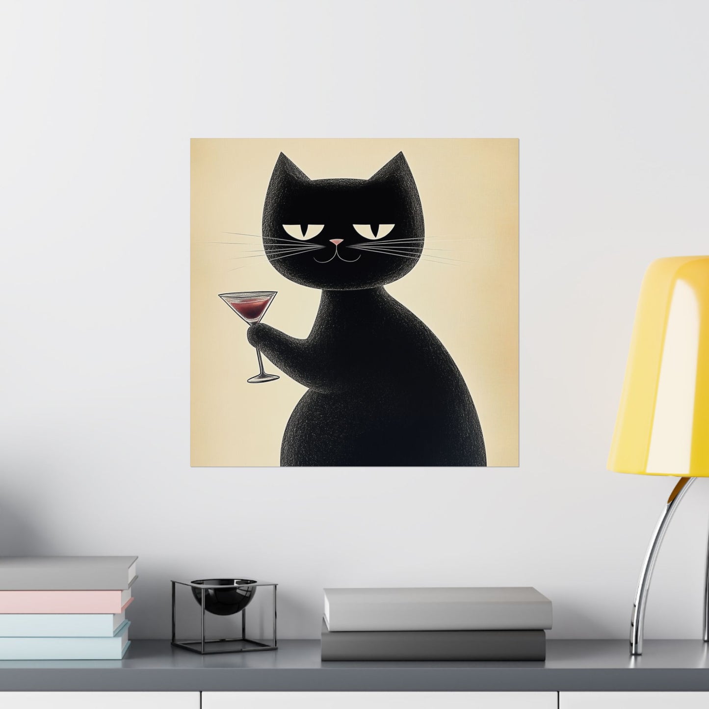 Cat with a Cocktail - Cat Café Series - Fine art print - Matte Vertical Wall Art - Poster Print - for Cat Lovers