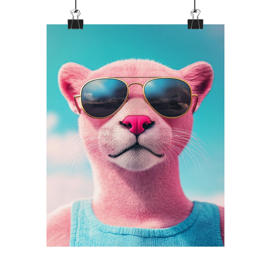 Pink Panther with Aviators Retro Wall Art Print