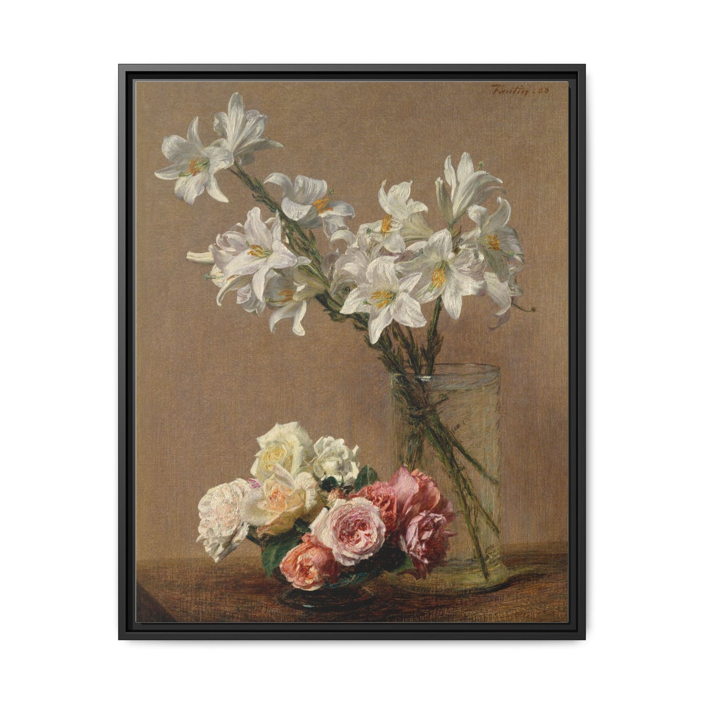 Henri Fantin-Latour : Roses and Lilies (1888) - Giclee Fine Art Print - Museum Collection Framed Canvas Print