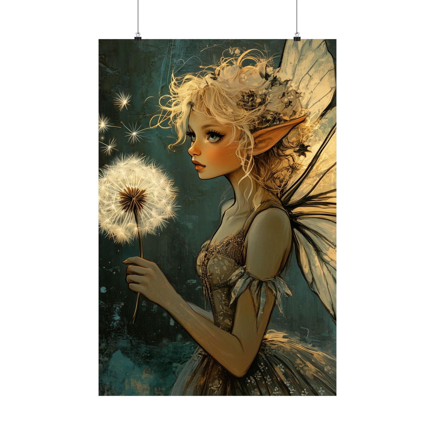 Best Wishes For You - Fairy with Dandelion - Flowers & Fairies Series - Enchanting Wall Art - Vertical Poster - Whimsical Wall Art for Dreamers