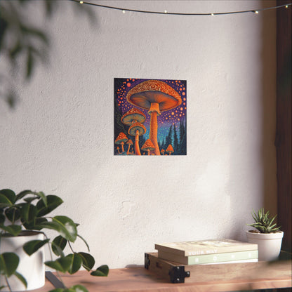 Psychedelic Night Mushroom Art Print - Vertical Poster - Vibrant Wall Art - Nature - Trippy - Bedroom Poster