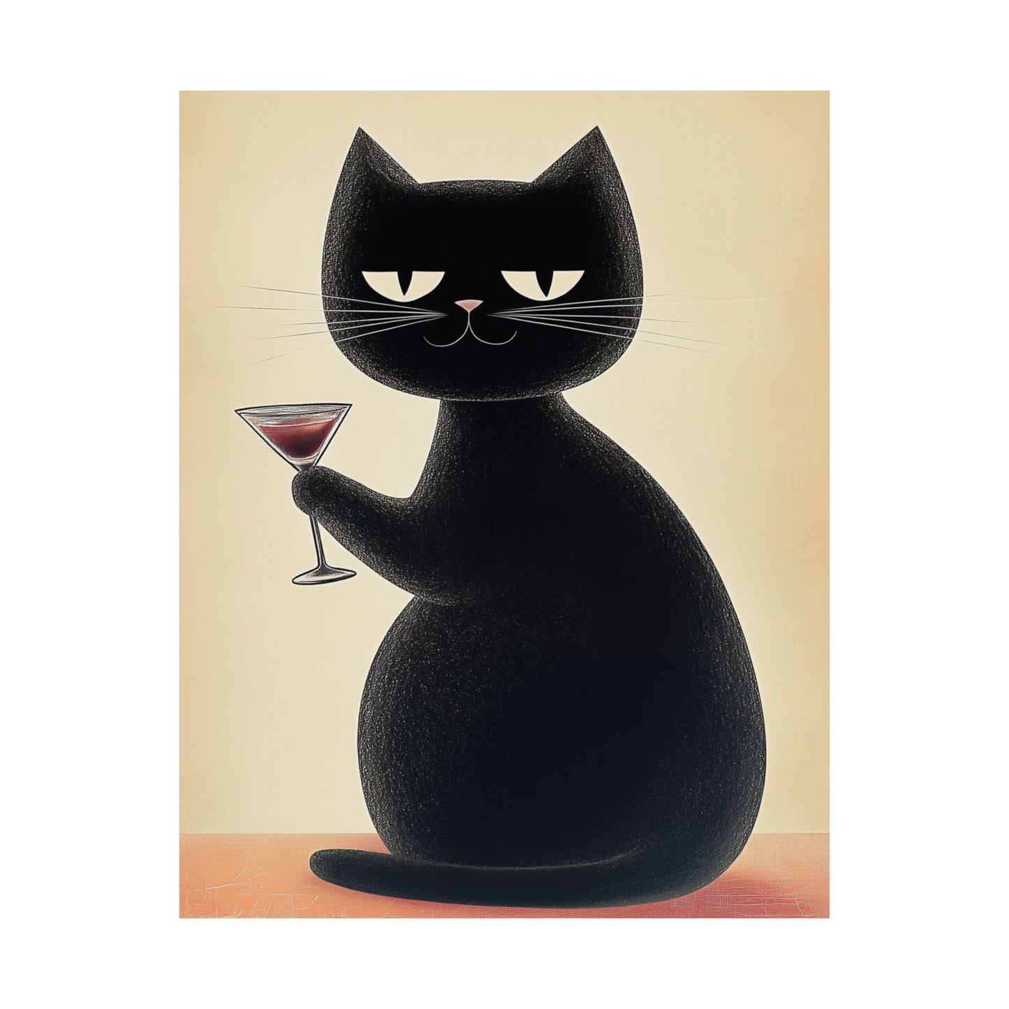 Cat with a Cocktail - Cat Café Series - Fine art print - Matte Vertical Wall Art  - Poster Print - for Cat Lovers