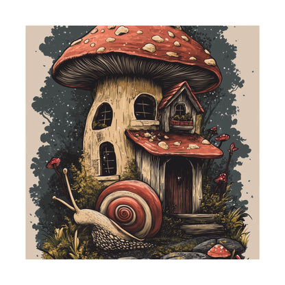 Whimsical Snail Mushroom House - Vertical Botanical Poster - Perfect for Dorm Room or Bedroom Wall Art