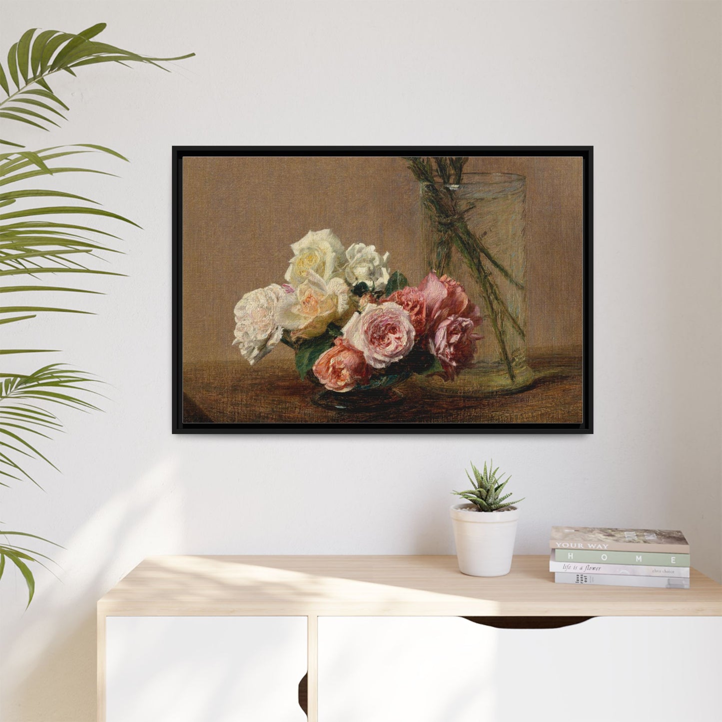 Henri Fantin-Latour : Roses and Lilies (1888) - Giclee Fine Art Print - Museum Collection Framed Canvas Print