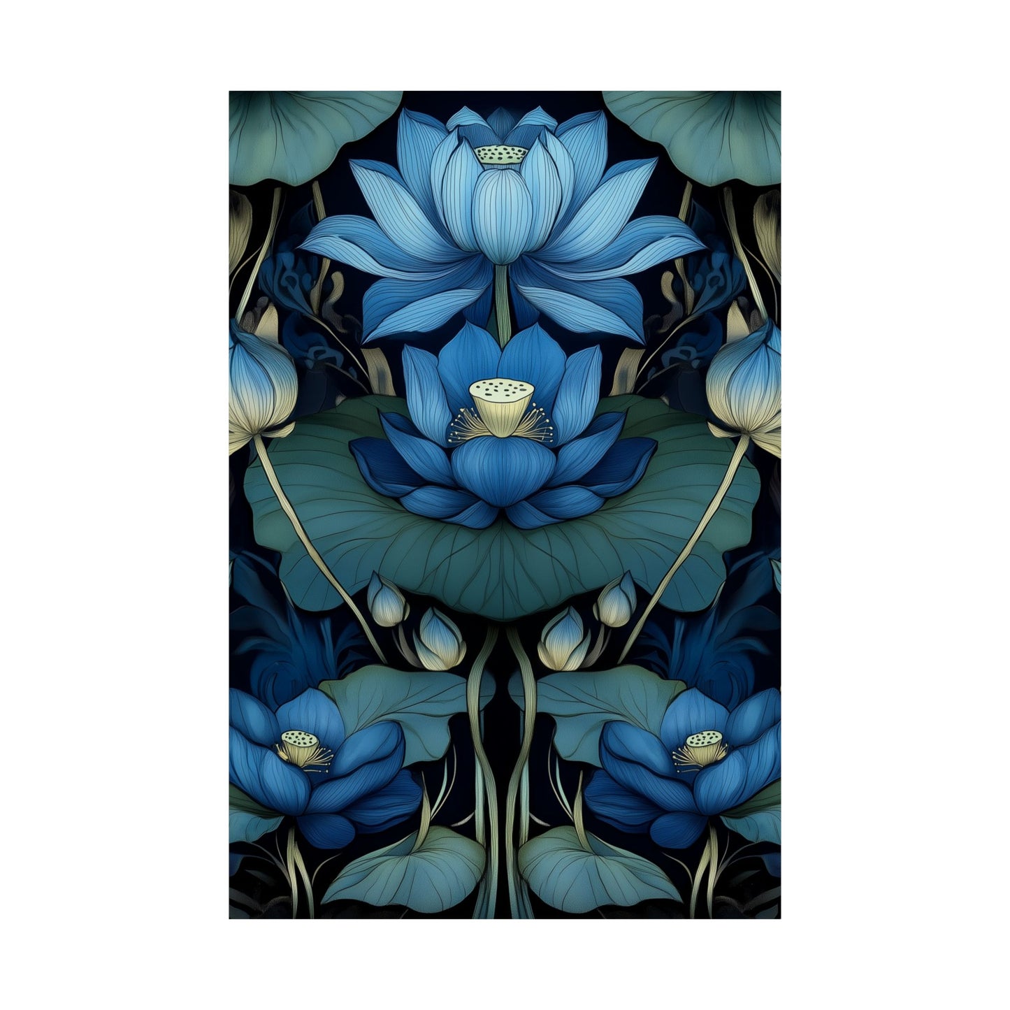 Mystical Blue Lotus Fine Art Print - Matte Vertical Poster - Zen Floral Art for Home Décor