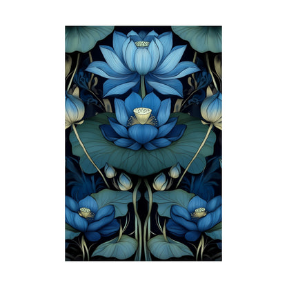 Mystical Blue Lotus Fine Art Print - Matte Vertical Poster - Zen Floral Art for Home Décor