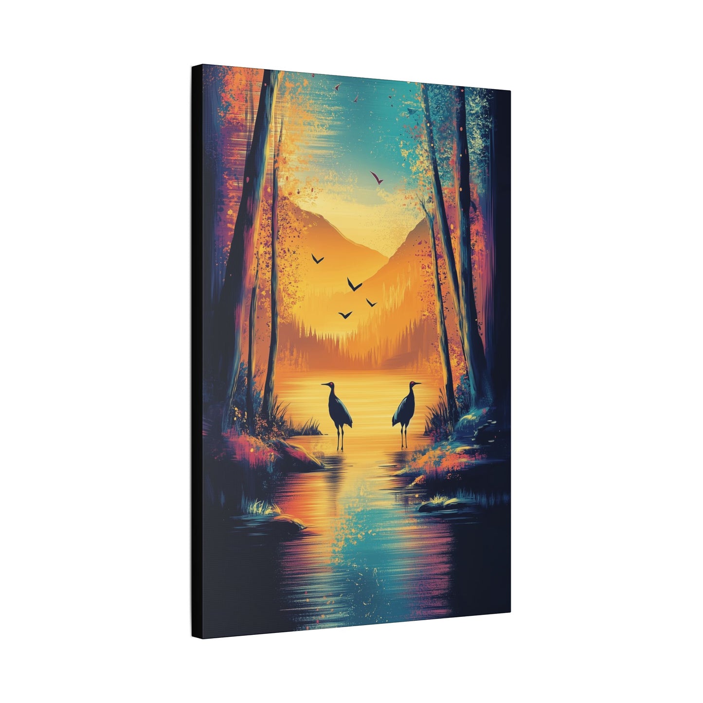 Cranes at Sunset - Delight in Nature Series - Fine Art Print on Canvas