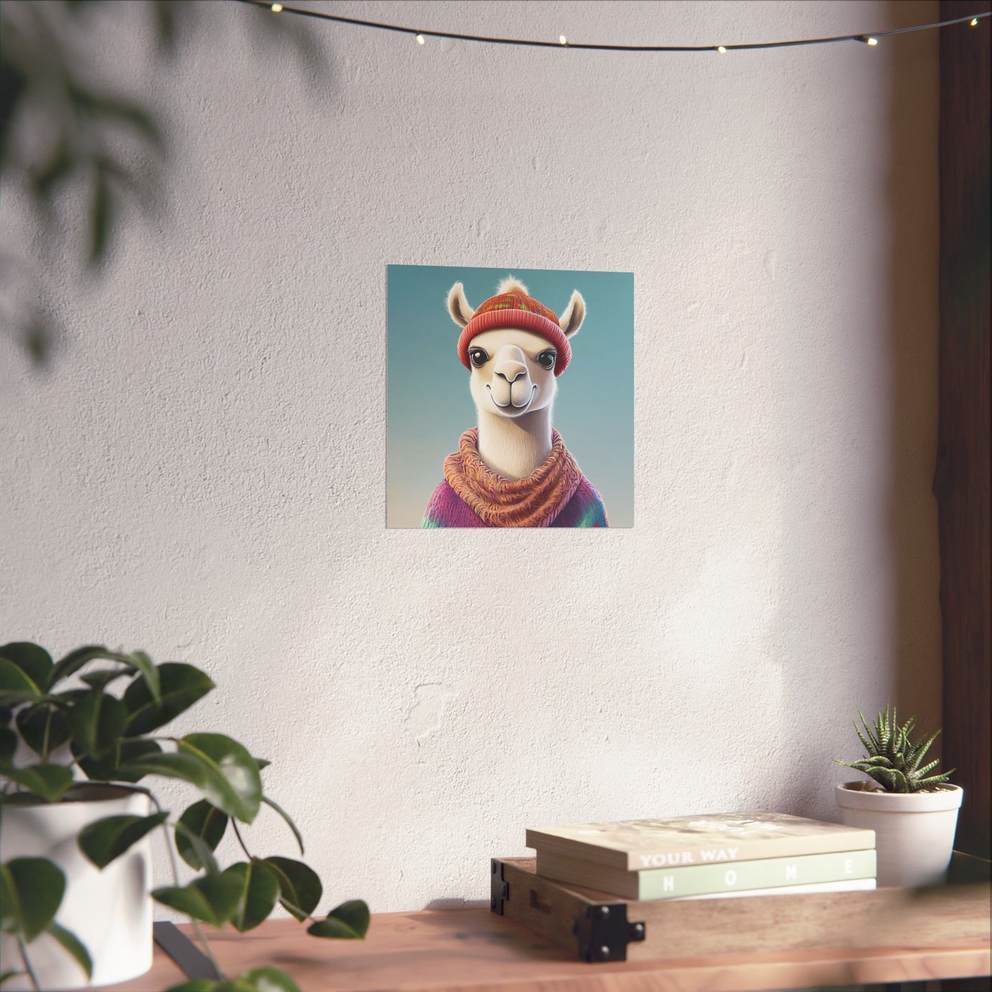 Cozy Llama Art Print - Whimsical Animals - Horizontal Matte Poster for Wall Art