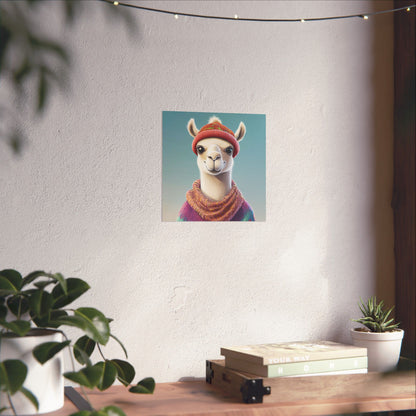 Cozy Llama Art Print - Whimsical Animals - Horizontal Matte Poster for Wall Art