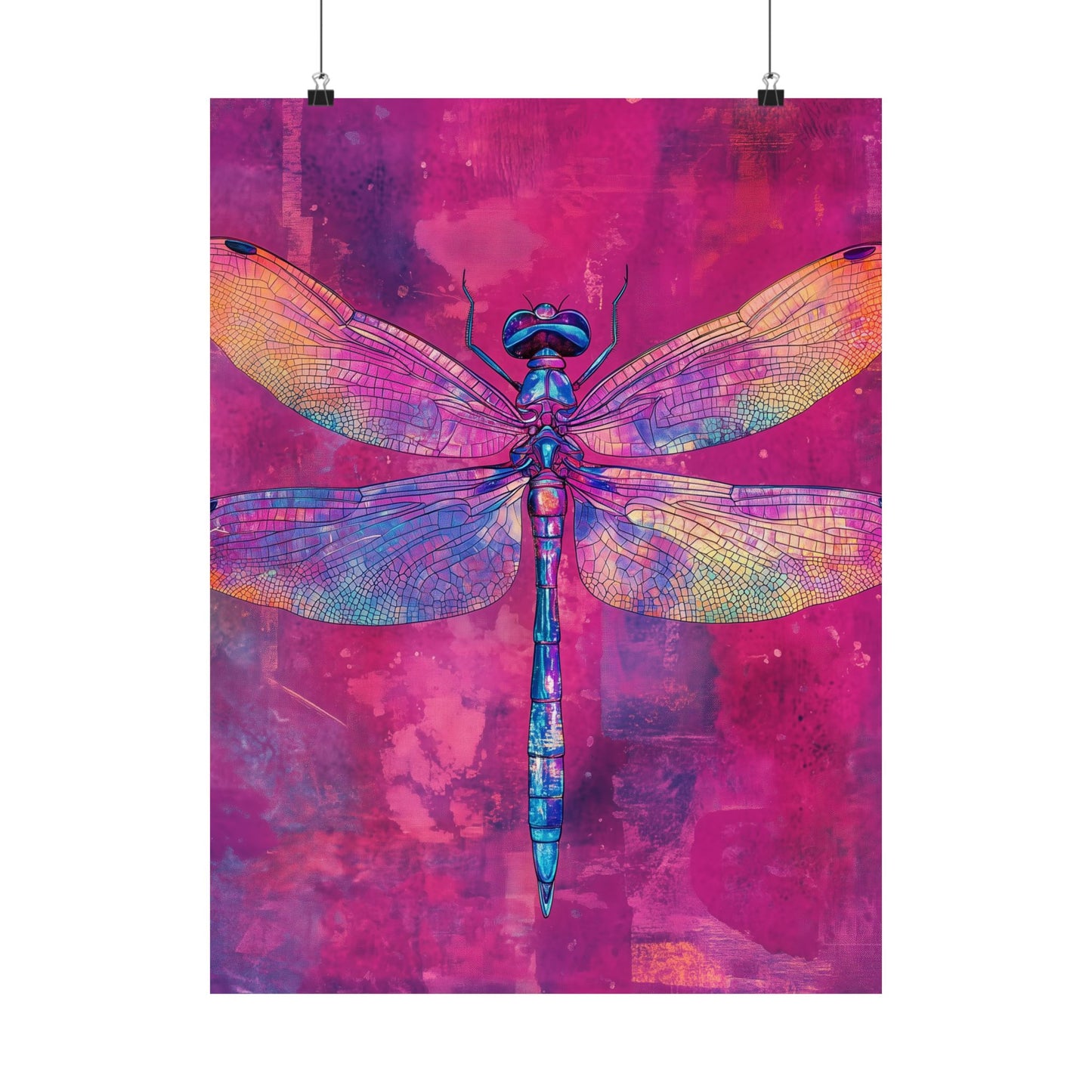 Magenta Dragonfly Watercolor Art Print - Matte Vertical Posters