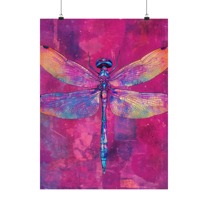 Magenta Dragonfly Watercolor Art Print - Matte Vertical Posters