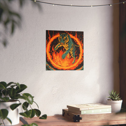 Unleashed - Tiger Jumping Through A Ring of Flames - Matte Vertical Poster - Eye-Catching Wall Art