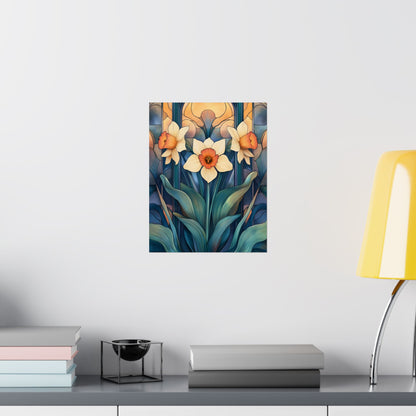 Elegant Daffodil Floral Fine Art Print - Matte Vertical Poster - Daffodil Art Print for Home Décor