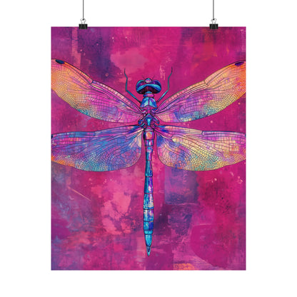 Magenta Dragonfly Watercolor Art Print - Matte Vertical Posters