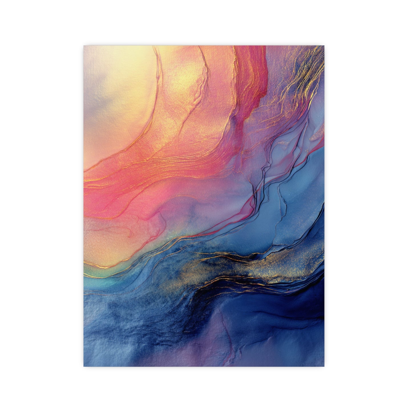 Muse (Style C) - Modern Abstract Fluid Art - Blue/Pink with Gold Highlights - Giclee Fine Art Print