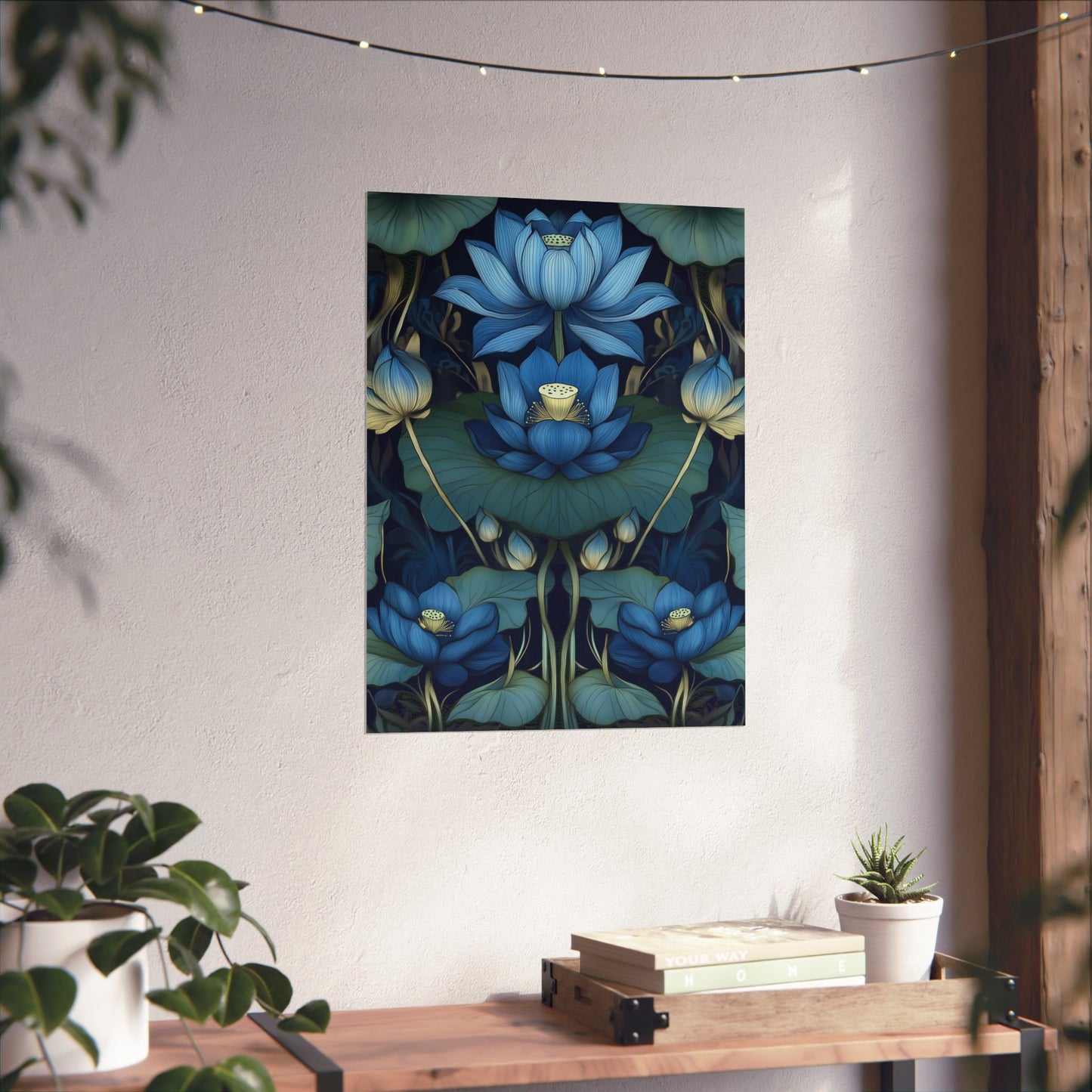 Mystical Blue Lotus Fine Art Print - Matte Vertical Poster - Zen Floral Art for Home Décor