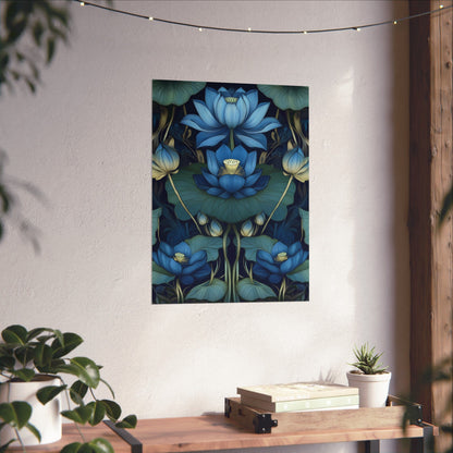 Mystical Blue Lotus Fine Art Print - Matte Vertical Poster - Zen Floral Art for Home Décor