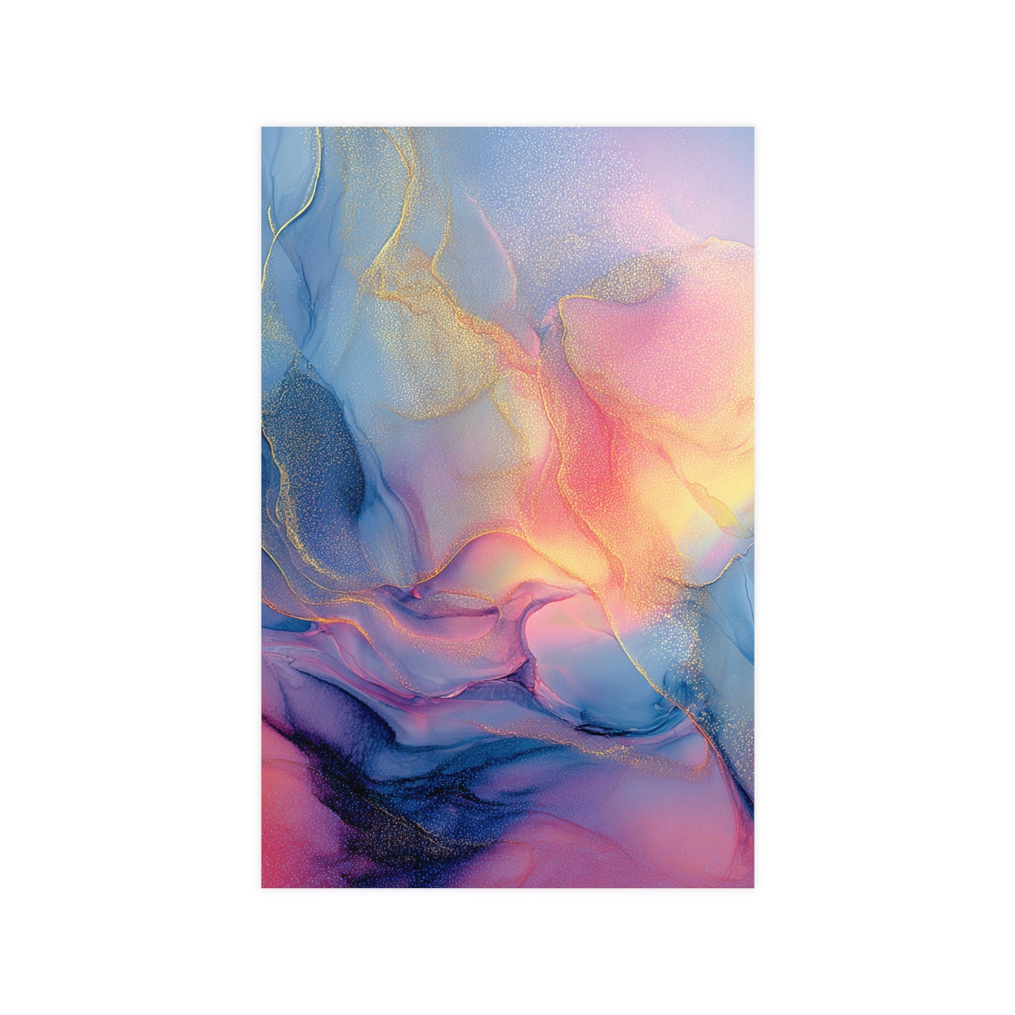 Muse (Style B) - Modern Abstract Fluid Art - Blue/Pink with Gold Highlights - Giclee Fine Art Print