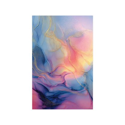 Muse (Style B) - Modern Abstract Fluid Art - Blue/Pink with Gold Highlights - Giclee Fine Art Print