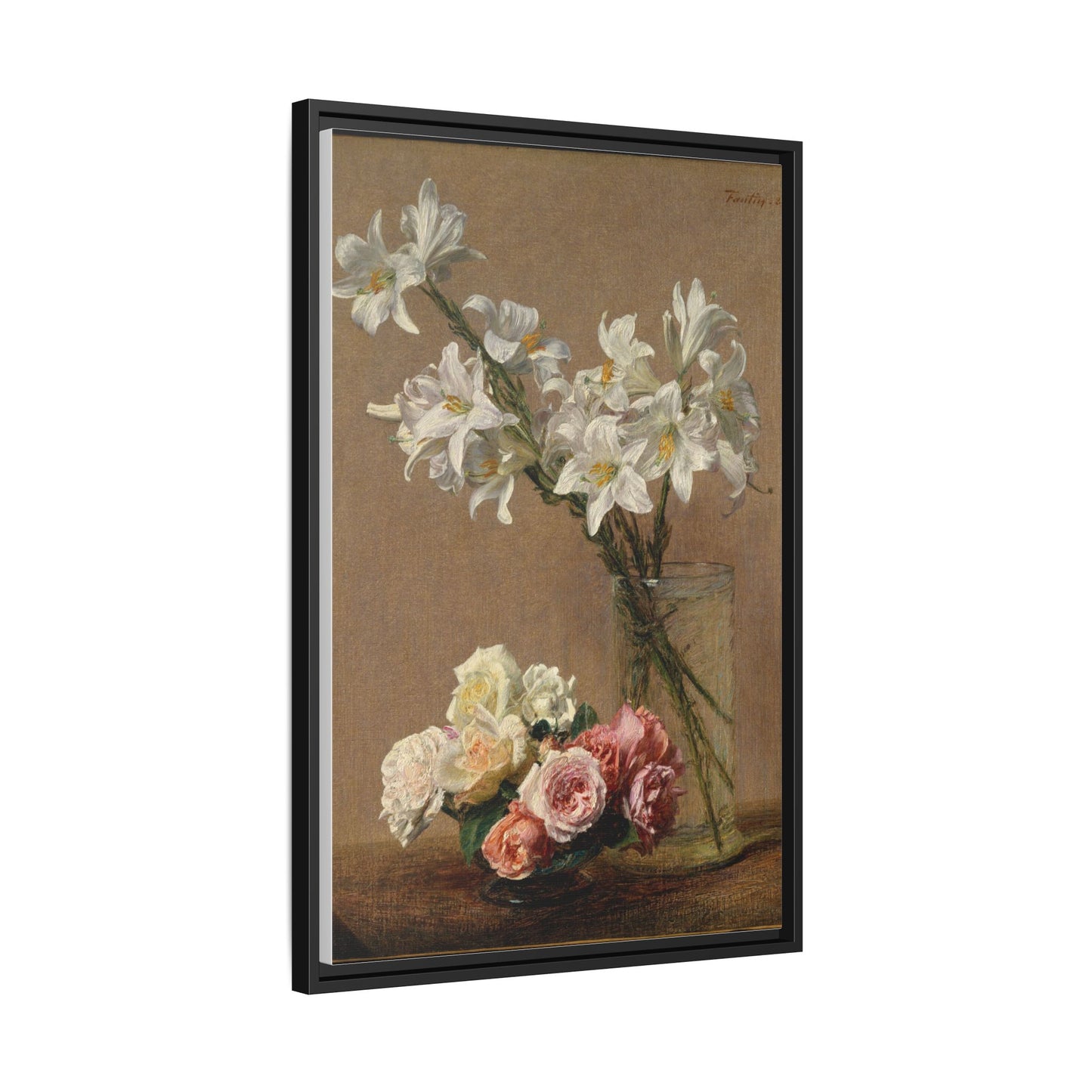 Henri Fantin-Latour : Roses and Lilies (1888) - Giclee Fine Art Print - Museum Collection Framed Canvas Print