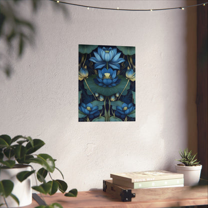 Mystical Blue Lotus Fine Art Print - Matte Vertical Poster - Zen Floral Art for Home Décor