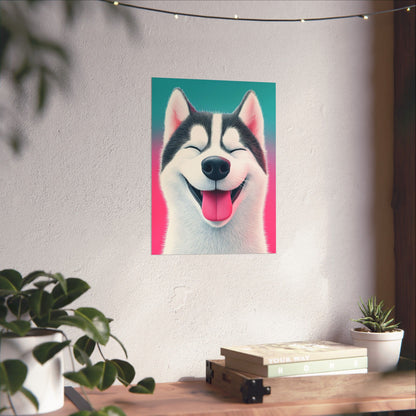 Happy Husky - Whimsical Animals Series - Fine Art Print - Vertical Poster - Cheerful Dog Art for Home Décor