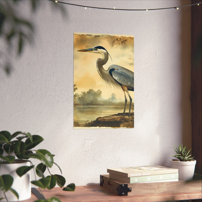 Elegant Blue Heron Coastal Fine Art Print