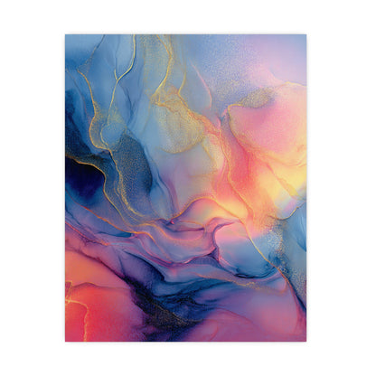 Muse (Style B) - Modern Abstract Fluid Art - Blue/Pink with Gold Highlights - Giclee Fine Art Print
