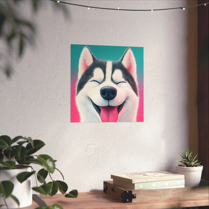 Happy Husky - Whimsical Animals Series - Fine Art Print - Vertical Poster - Cheerful Dog Art for Home Décor