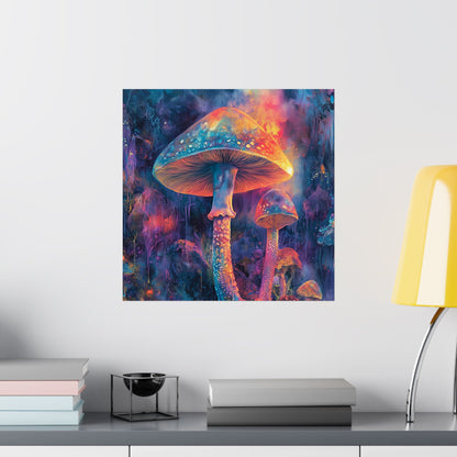 Trippy Mushrooms Poster - Psychedelic Wall Art - Vibrant Fine Art Print - Bedroom Posters - Home Décor