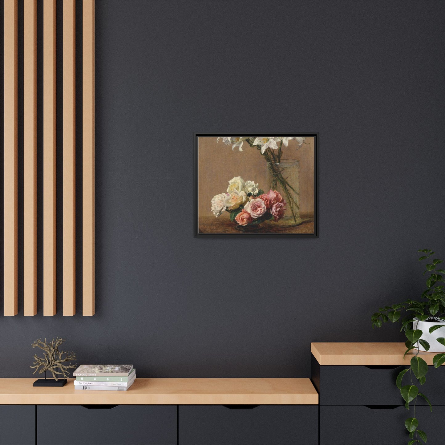 Henri Fantin-Latour : Roses and Lilies (1888) - Giclee Fine Art Print - Museum Collection Framed Canvas Print