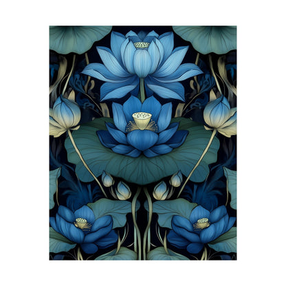 Mystical Blue Lotus Fine Art Print - Matte Vertical Poster - Zen Floral Art for Home Décor