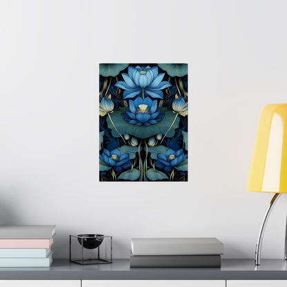 Mystical Blue Lotus Fine Art Print - Matte Vertical Poster - Zen Floral Art for Home Décor