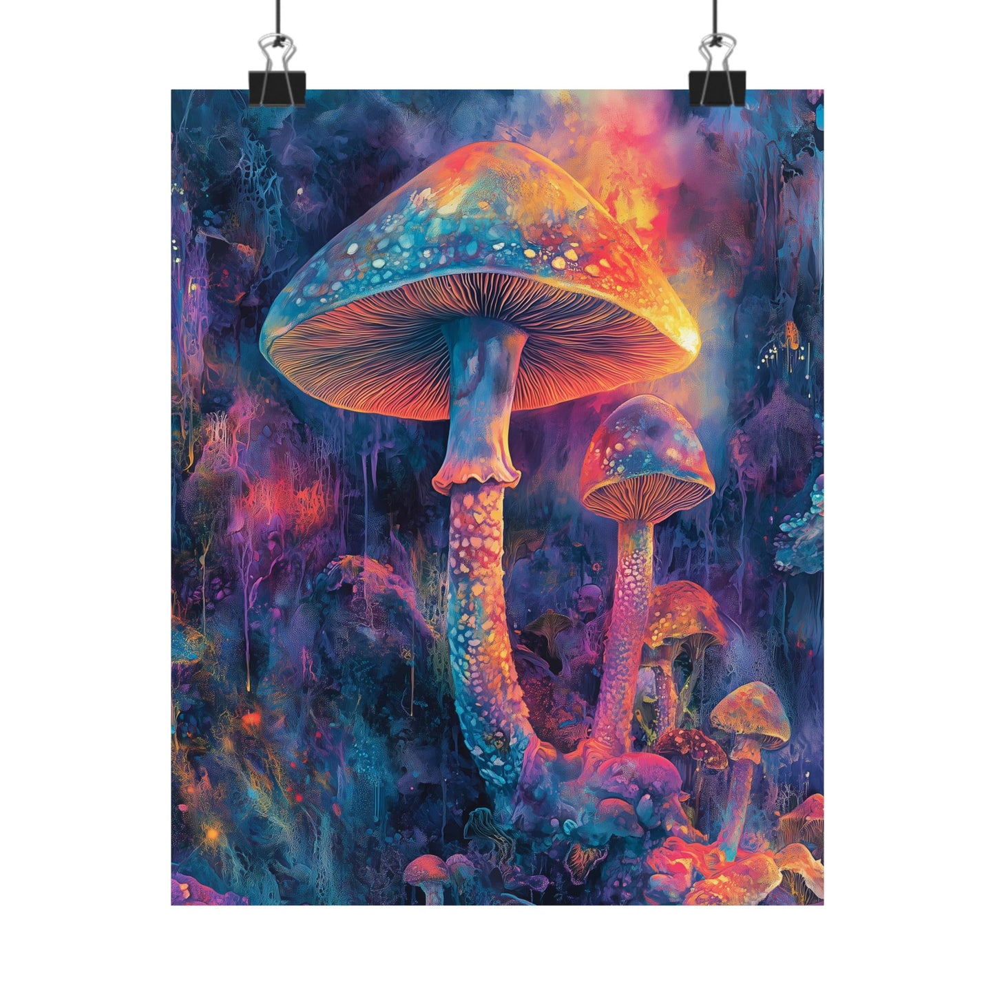 Trippy Mushrooms Poster - Psychedelic Wall Art - Vibrant Fine Art Print - Bedroom Posters - Home Décor