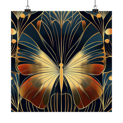 Art Deco Golden Butterfly Fine Art Print - Matte Vertical Poster - Vibrant Home Décor - Chic Style