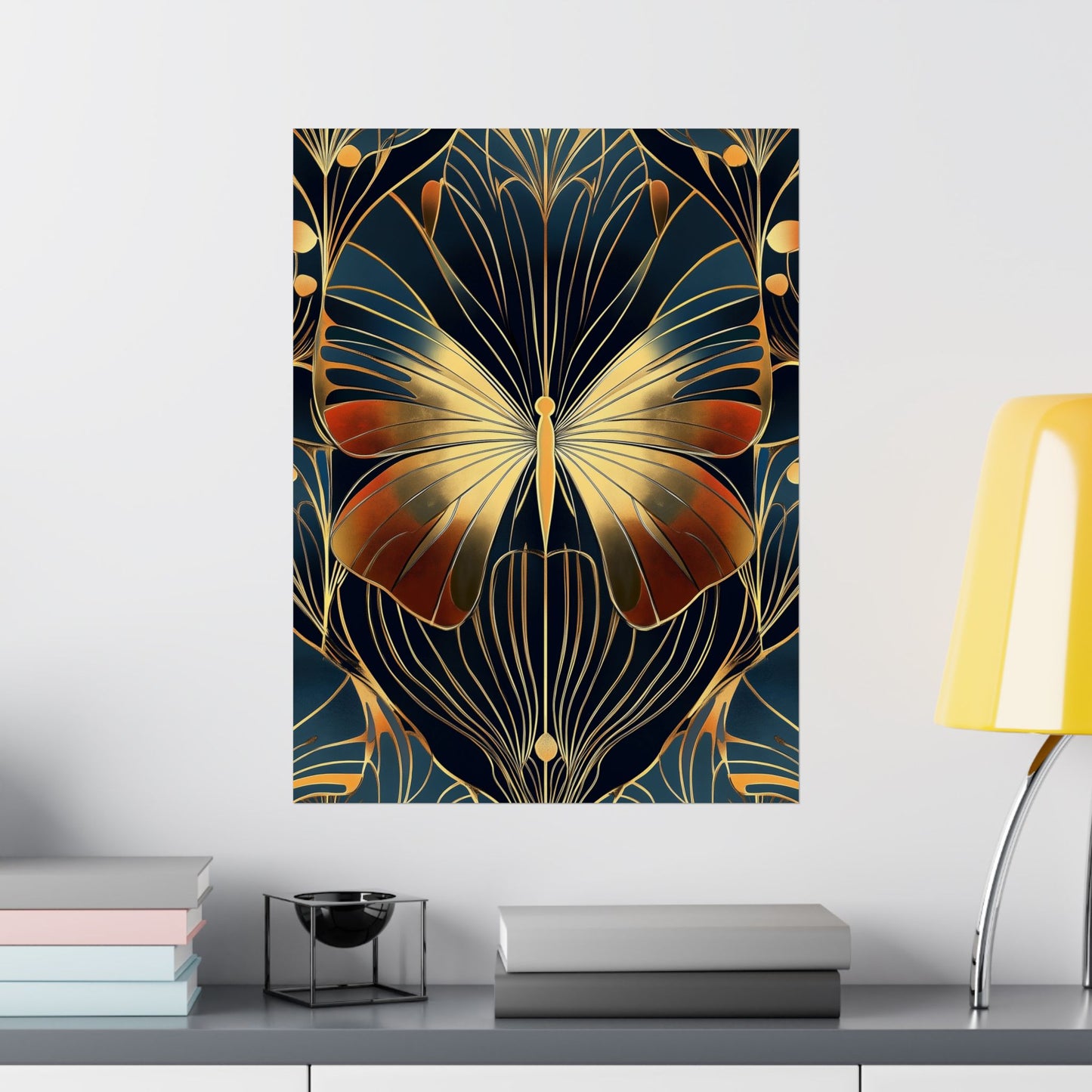 Art Deco Golden Butterfly Fine Art Print - Matte Vertical Poster - Vibrant Home Décor - Chic Style