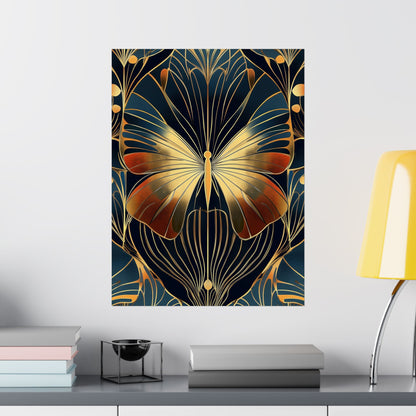 Art Deco Golden Butterfly Fine Art Print - Matte Vertical Poster - Vibrant Home Décor - Chic Style
