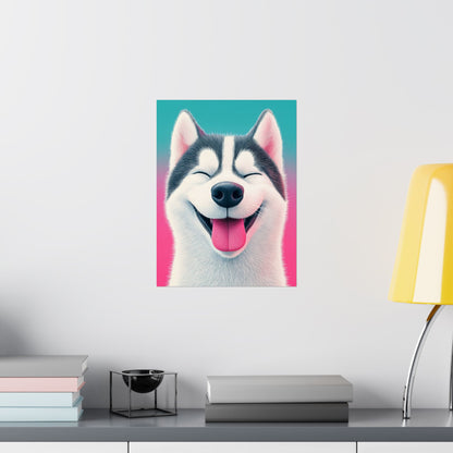 Happy Husky - Whimsical Animals Series - Fine Art Print - Vertical Poster - Cheerful Dog Art for Home Décor