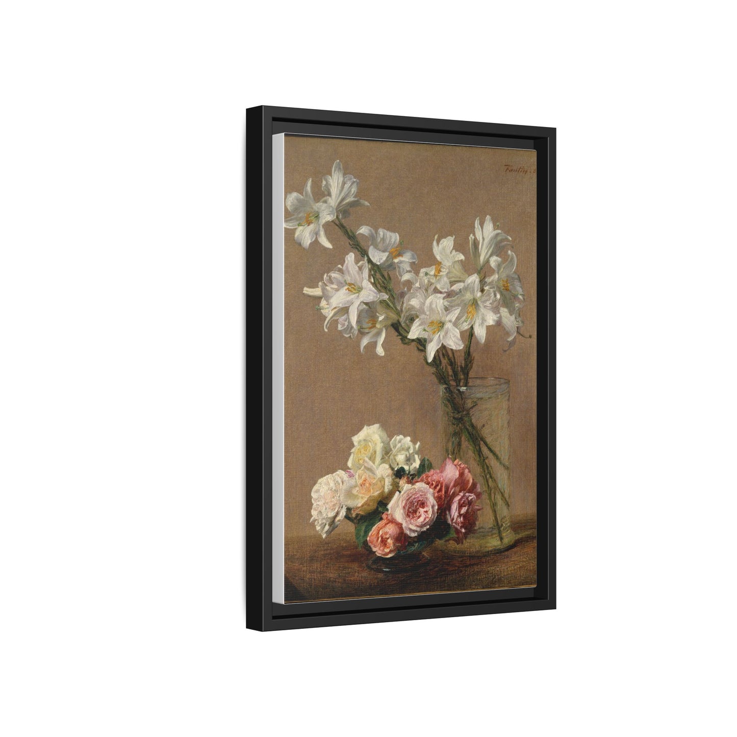 Henri Fantin-Latour : Roses and Lilies (1888) - Giclee Fine Art Print - Museum Collection Framed Canvas Print