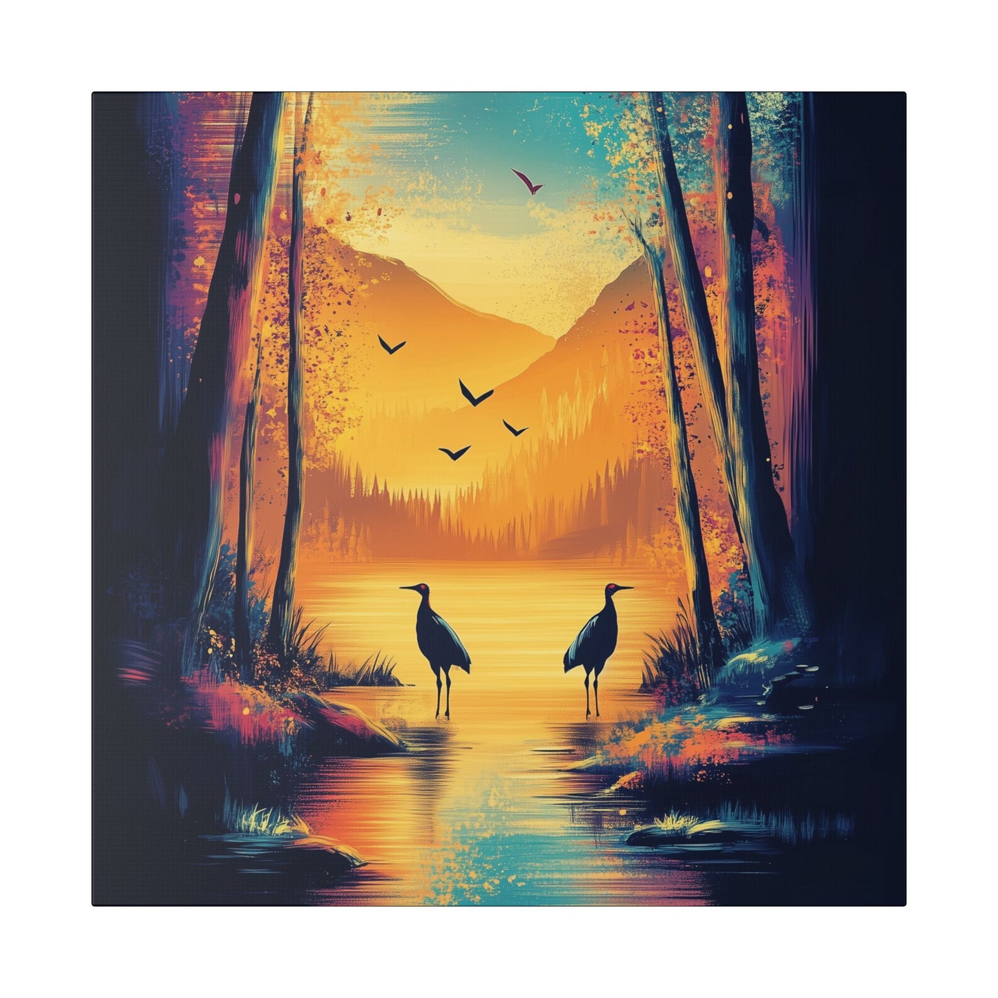 Cranes at Sunset - Delight in Nature Series - Fine Art Print on Canvas