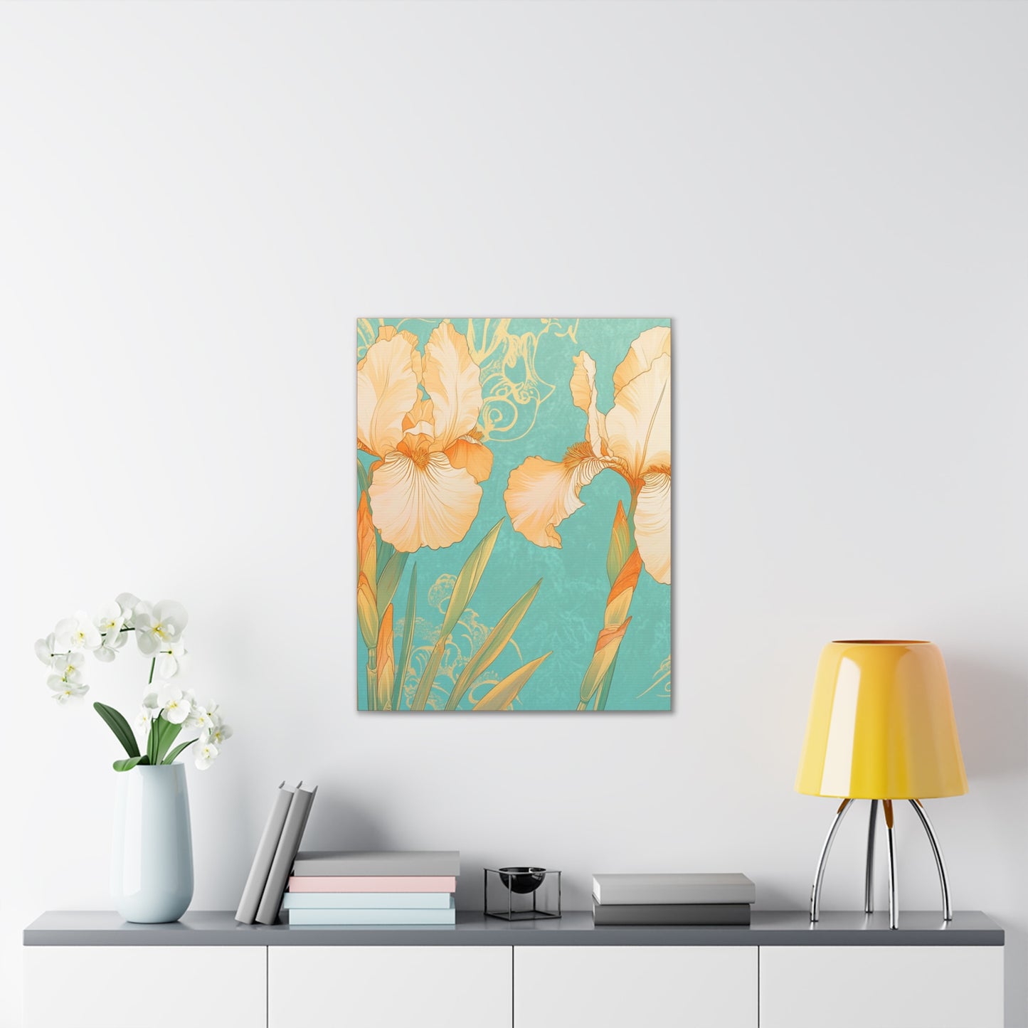 Iris Flowers on Turquois - Stretched Canvas