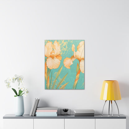 Iris Flowers on Turquois - Stretched Canvas