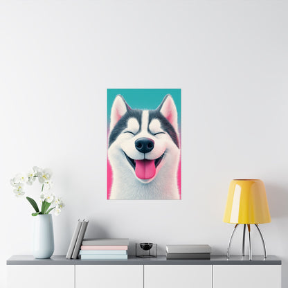 Happy Husky - Whimsical Animals Series - Fine Art Print - Vertical Poster - Cheerful Dog Art for Home Décor