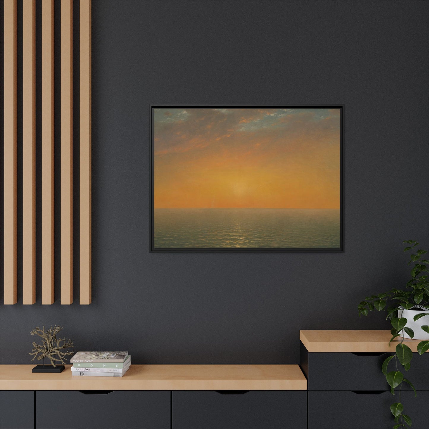 John Frederick Kensett : Sunset on the Sea (1872) - Museum Collection - Framed Canvas Print