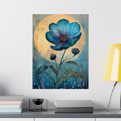 Blue Cosmos Moonlit Botanical Fine Art Print